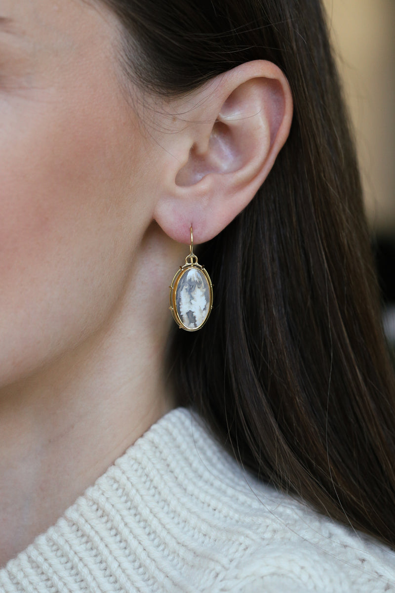 White Plume Agate Earrings