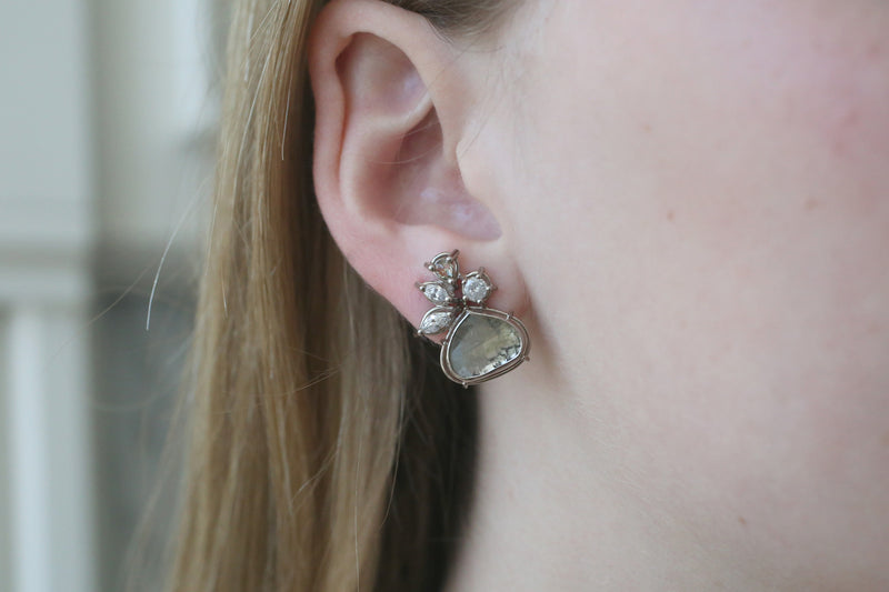 Green Diamond Cluster Earrings